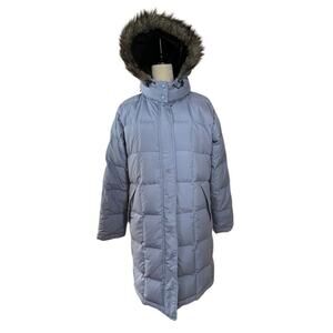 Eddie Bauer Weatheredge Women's Petite S goose down Parka blue faux fur Hood